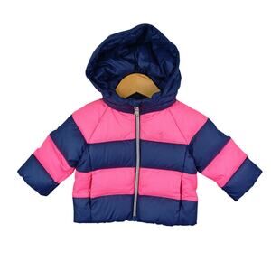 Ralph Lauren Down Puffer Coat Baby Girl Size 6 Months Hooded Jacket Pink Blue
